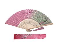 Kibon Folding Fans, Handheld Fans, Hand Fans, Bamboo Fans with Tassel for Birthday Gifts Dancing Cosplay Wedding Party Props Decoration (Pink)