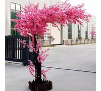 KIBONCY Artificial Pink Peach Blossom Tree, Arching Branches Fake Floral Tree With Wooden Base, UV Resistant Blooms For Office Lobby, Factory Entrance, Public Area Display(1.5m)