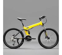 KIBONCY Full-Suspension Folding Mountain Bike, 24-Speed Off-Road Shock-Absorbing Multi-Speed Bicycle, All-Terrain Suspension Front Fork(J,26-inch)