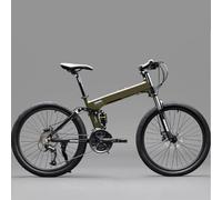 KIBONCY Full-Suspension Folding Mountain Bike, 24-Speed Off-Road Shock-Absorbing Multi-Speed Bicycle, All-Terrain Suspension Front Fork(L,26-inch)