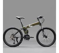 KIBONCY Full-Suspension Folding Mountain Bike, 24-Speed Off-Road Shock-Absorbing Multi-Speed Bicycle, All-Terrain Suspension Front Fork(I,26-inch)