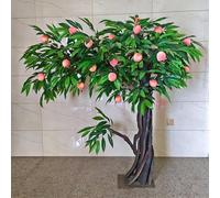 KIBONCY Lush Artificial Peach Tree, Round Canopy Faux Stone Fruit Tree With Gradient Pink Peach Fruits & Glossy Green Leaves, Realistic Handmade Fake Fruit Plant For Home Living Room(7m)