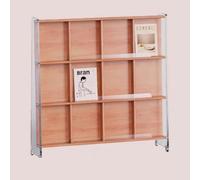 KIBONCY Nordic Minimalist Magazine Rack, Mobile Book Display Shelf with Acrylic Panels & Rolling Wheels, Solid Wood Newspaper Holder for Living Room(B)