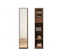 KIBONCY Nordic Solid Wood Rotating Full Length Mirror Cabinet Freestanding All in One Dressing with Bookshelf Storage for Bedroom Small Space(Walnut color)