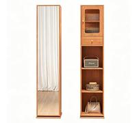 KIBONCY Nordic Solid Wood Rotating Full Length Mirror Cabinet Freestanding All in One Dressing with Bookshelf Storage for Bedroom Small Space(Cherry color)