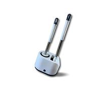 KIBROS Double Toilet Brush with Tank | Holder with Built-In Spin | 360° Cleaning | Soft Silicone Bristles Flat 1 Round Head | No Scratching | Hygienic and Antibacterial WCX2c, White