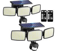 KIBTOY 189LED Solar Security Light Motion Sensor Outdoor, Easy to Install, 330° Wide Lighting Angle IP65 Waterproof, Solar Flood Lights for Front Door, Yard, Garage, Sidewalk, Pathway (2 Pack)
