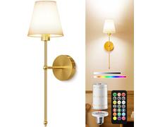 Battery Operated Wall Lights,10000mAh Rechargeable Wireless Wall Sconces with Remote,Dimmable 9 RGB Colours & 4 Light Temperatures,Magnetic Detachable Bulbs,Cordless Wall Light for Bedroom Living Room