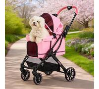 Kicari All-Terrain Dog Stroller for Small to Medium Dogs, Pet Stroller for Dogs & Cats Outdoor Walks, One-Hand Easy Fold, Double-Layer Anti-UV & Waterproof Canopy & Breathable Mesh, Sakura Pink