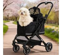 Kicari All-Terrain Dog Stroller for Small to Medium Dogs, Pet Stroller for Dogs & Cats Outdoor Walks, One-Hand Easy Fold, Double-Layer Anti-UV & Waterproof Canopy & Breathable Mesh, Samurai Black