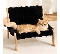 Kicari Solid Wood Cat Couch Bed for Indoor Cats, Modern Cat Sofa with Ultra-Soft Plush Surface Washable, Reclined Backrest, Elevated Elevated Cat Lounge Furniture for Small to Adult Pets, Sheen Black