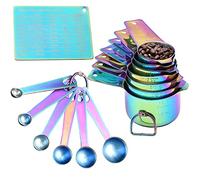 Kich 14 Piece Iridescent Rainbow Stainless Steel Measuring Cups and Spoons Set Magnetic Metal Kitchen Conversion Chart Included Large Small and Mini Scoop Cute Colorful Design