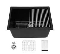 Kichae 12 Deep Undermount Laundry Sink 21x18 Granite Composite Workstation | Matte Black Quartz Utility Sink For Laundry Room Classic Under Counter Single Bowl Basin with Round Corner
