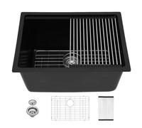 Kichae 12 Deep Undermount Laundry Sink 24x18 Granite Composite Workstation | Matte Black Quartz Utility Sink For Laundry Room Classic Under Counter Single Bowl Basin with Round Corner