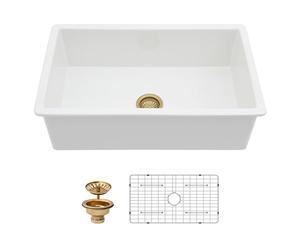 Kichae 30 Inch White Undermount Sink Fireclay 30x18 Inch Dual Drop in & Undermount Kitchen Sink Porcelain Ceramic Single Bowl Deep Basin