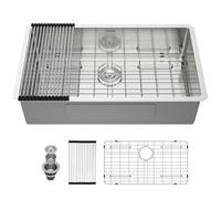 Kichae 32 Inch Undermoun Kitchen Sink Single Bowl Stainless Steel Undermount 16 Gauge Round Corner Handmade Modern Rectangular Under Counter Kitchen Sinks