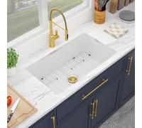 Kichae 32 White Undermount Sink Fireclay 32x19 Inch White Kitchen Sink Dual Drop in & Undermount Kitchen Sinks Single Bowl Deep Porcelain Ceramic Sinks