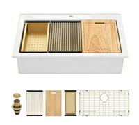 Kichae 33x22 White Fireclay Drop In Kitchen Sink