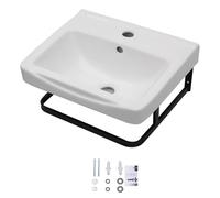 Kichae Floating Bathroom Sink Wall Mounted - Rectangle Vessel Sink 17" x 14" Small Modern Bathroom Wall Hung Sink White Porcelain Ceramic Vessel Vanity Sinks with Towel Rack