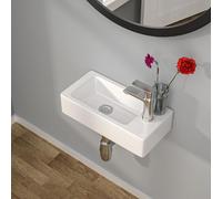 Kichae Small Bathroom Sink Wall Mounted - Wall Mounted Bathroom Sink Rectangle 15" x 7" with Faucet Hole Right Hand Tiny White Ceramic Wash Basin