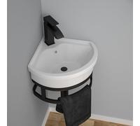 Kichae Wall Mount Hang Small Vessel Sink - 16" x 15" Bathroom Corner Sink Modern Floating Bathroom White Porcelain Ceramic Vessel Vanity Sink with Towel Rack