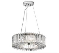 Kichler Crystal Skye 6 Light Led Chandelier 43.6Cm Modern Chrome Pendant With Triangular Crystal Prisms, Ip44 Rated