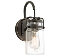 Elstead Lighting Kichler Brinley Single Light Wall Fitting In Olde Bronze Finish With Clear Glass Shade