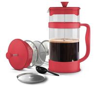 KICHLY 1000ml Cafetiere 8 Cup French Press Coffee Maker, Coffee Press and Tea Maker with Triple Filters, Heat Resistant Borosilicate Glass Caffettiere with Steel Plunger (1.0Ltr, Red, Pack of 12)