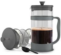 KICHLY 1000ml Cafetiere 8 Cup French Press Coffee Maker, Coffee Press and Tea Maker with Triple Filters, Heat Resistant Borosilicate Glass Caffettiere with Steel Plunger - 34Oz Grey