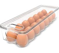 KICHLY 14 Egg Storage Fridge Tray Container with Lid & Handle - Clear Plastic Egg Holder for Kitchen Storage, Space-Saving Refrigerator Organiser