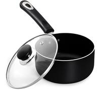 KICHLY 16 cm, 1.5Ltr Nonstick Saucepan with Glass Lid, Multipurpose Use for Home Kitchen or Restaurant, Milk Pan, 16cm, 1.5L, Black, 1 Piece