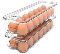 KICHLY 28 Egg Storage Fridge Tray Container with Lid & Handle - Clear Plastic Egg Holder for Kitchen Storage, Space-Saving Refrigerator Organiser