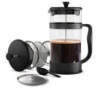 KICHLY 350ml Cafetiere 2 Cup French Press Coffee Maker, Coffee Press and Tea Maker with Triple Filters, Heat Resistant Borosilicate Glass Caffettiere with Steel Plunger (0.35Ltr, Black, 1 Piece)