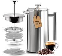 KICHLY 350ml Stainless Steel French Press - Double Wall Coffee Press - Stainless Steel Plunger Coffee & Tea Maker (Silver, 0.35 Ltr, Pack of 1)