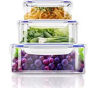 KICHLY Airtight Food Storage Containers 6 piece, BPA-Free Plastic Food Containers with Lids, Airtight & Stackable Meal Prep Set for Kitchen & Pantry Organization, Blue (3 Containers, 3 Lids)