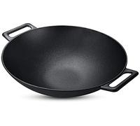 KICHLY Cast Iron Wok 30.5 cm, Chef Quality, Concave & Shallow Wok for Sautees & Stir Frys, Wide Handles - Black