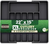 KICHLY Cutlery and Kitchen Drawer Organizer Expandable 8 Compartment for Kitchen, Multipurpose Large cutlery Tray and Spoon Holder, Adjustable Silverware Plastic Organizer with Dividers, Black