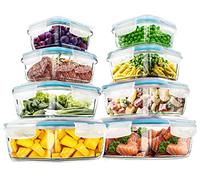 KICHLY Glass meal prep containers - Set of 16pcs (8 Containers and 8 Lids) - Airtight Storage glass food containers with lids for Freezer - Snap locking, Dishwasher safe, Oven Friendly, & BPA Free