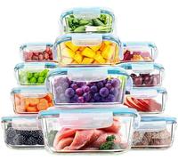 KICHLY Glass meal prep containers - Set of 24 pcs (12 Containers and 12 Lids) - Airtight Storage glass food containers with lids - Snap locking, Dishwasher safe, Oven Friendly, & BPA Free