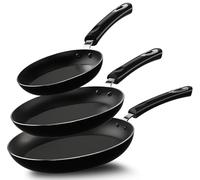 KICHLY Induction Hob Pan Sets Non Stick, 3 Pcs Fryingpans, Professional Chefs Kitchen Cookware, 20cm, 24cm, and 28cm (Black, 4 Packs of 3)