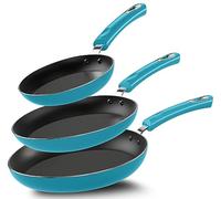 KICHLY Induction Hob Pan Sets Non Stick, 3 Pcs Fryingpans, Professional Chefs Kitchen Cookware, 20cm, 24cm, and 28cm (Turquoise, 1 Pack of 3)