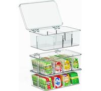 KICHLY Plastic Tea Box Organizer Plastic Tea Bag Holder With Lid - 8 Compartments Tea Organizer for Kitchen Countertops, Cabinets, Pantry (Pack of 6)