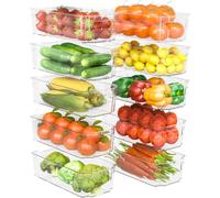 KICHLY Stackable Fridge Organisers - Set of 10 Storage Containers with Handles - Multipurpose Organizer Boxes For Kitchen, Fridge, Cupboard, Snacks, Cans, Tins, Pantry, Under Sink - BPA Free (Clear)