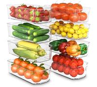 KICHLY Stackable Fridge Organisers - Set of 8 Storage Containers with Handles - Multipurpose Organizer Boxes For Kitchen, Fridge, Cupboard, Snacks, Cans, Tins, Pantry, Under Sink - BPA Free (Clear)