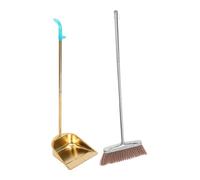 KICHOUSE 1 Set Stainless Steel Gold Dustpan and Broom Set Long Handle Cleaning Tool for Indoor and Outdoor Use for Home Office and Workshops