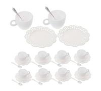 KICHOUSE 10 Sets Miniature Coffee Mug Set White Dollhouse Cups with Saucers and Metal Spoons Realistic Tiny Kitchen Accessories for Role Playing DIY Crafts