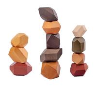 KICHOUSE 12pcs Colorful Wooden Educational Bricks Set, Beech Wood Stackable Building Blocks for ’ Learning and Stacking Play in Preschool and Early Childhood Development