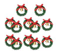 KICHOUSE 12pcs Mini Bell Wreath Dollhouse Decorations Bow Wreath Simulated Garlands Bell Green