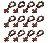 KICHOUSE 12pcs Wooden Rosary Rings with Cross Pendant, Devotional Prayer Finger Rings, Damage-resistant Material, Elegant Design for Daily Wear and Funeral Favors