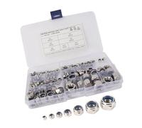 KICHOUSE 185pcs Stainless Steel Nylon Insert Lock Hexagonal Nuts Fine Thread Silver Shockproof Mechanical Fastening for Machinery and Automobile Use